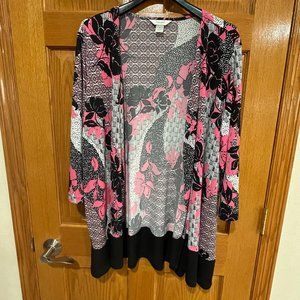 CJ BANKS Women's  Plus 2X Blazer Jacket Stripe Open Front Pink Black White EUC